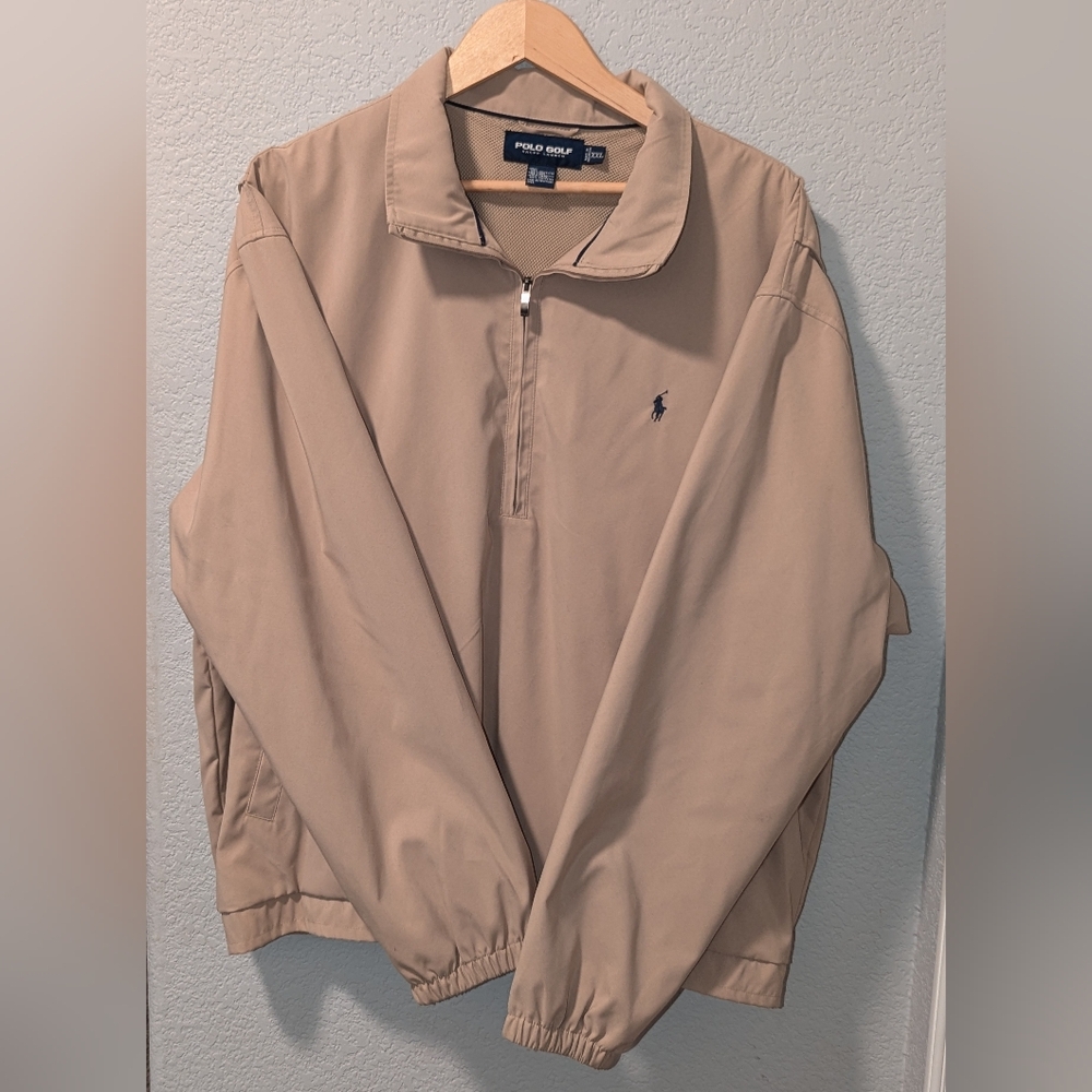 Polo Golf Polo Ralph Lauren Jacket Men's XXL Khaki Tan Half Zip Mesh Lined